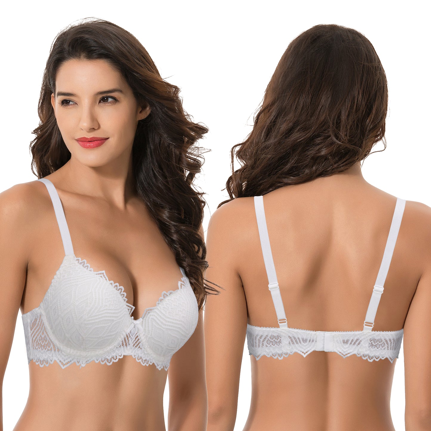 Women's Plus Size Push Up Add 1 Cup Underwire Perfect Shape Lace Bras-2Pk