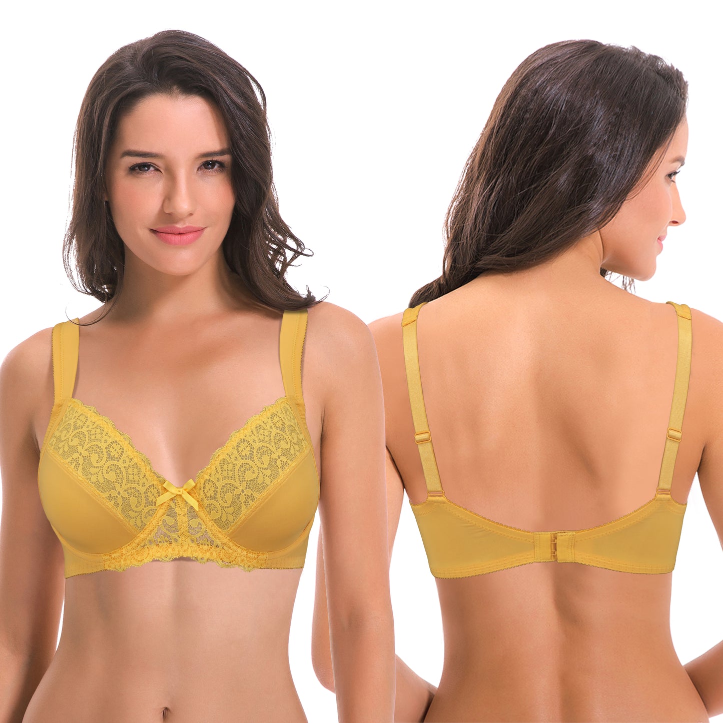 Women's Plus Size Unlined Underwire Lace Bra with Cushion Straps