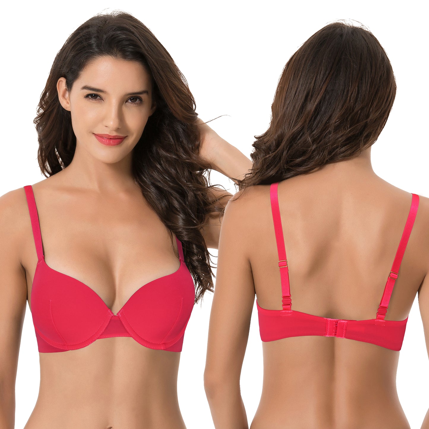 Women's Light Lift Underwire Convertible Add 1 Cup Push Up Tshirt Bra-2PK-Blue,Coral