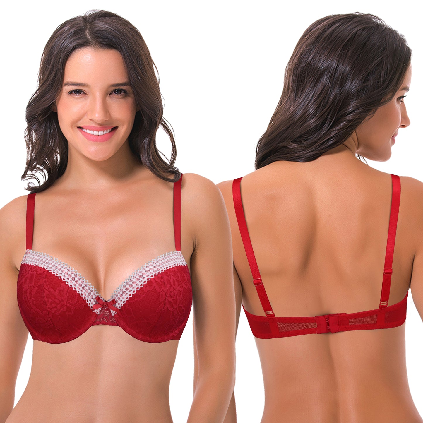 Women's Plus Size Lightly Padded Balconette Lace Underwire Bra-2Pack