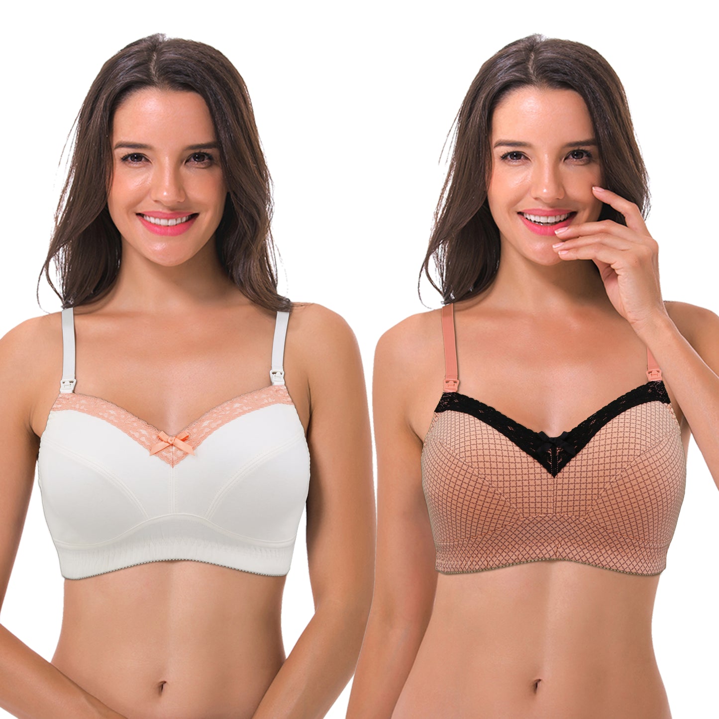 Women's Nursing Plus Size Wirefree Unlined Maternity Lace Trim Bra