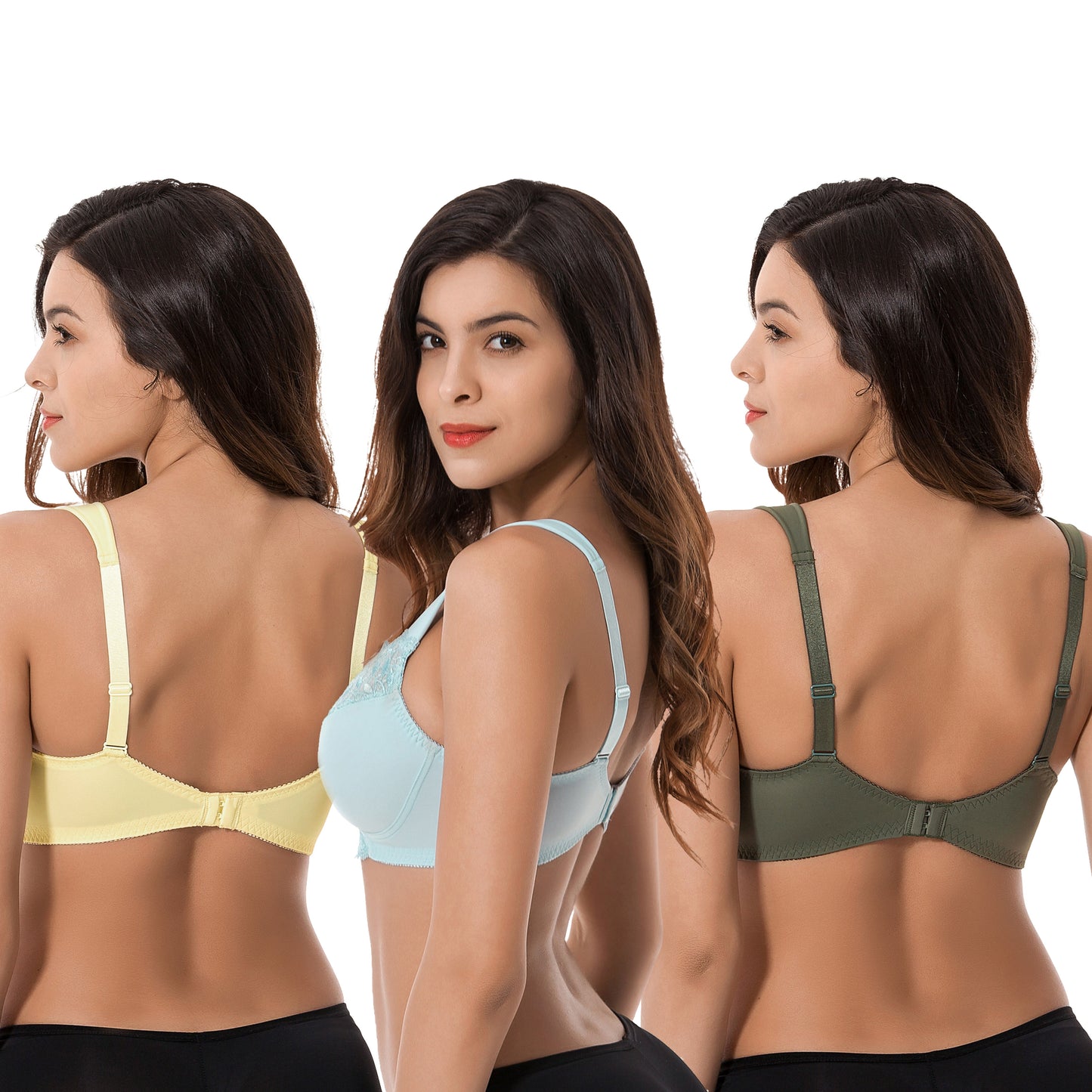 Plus Size Unlined Minimizer Wirefree Bras with Embroidery Lace-3Pack