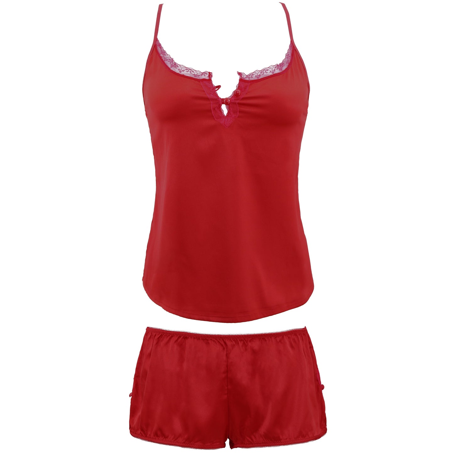 Women's Satin Lingerie Lace Camisole Tank Top With Shorts Pajama Set