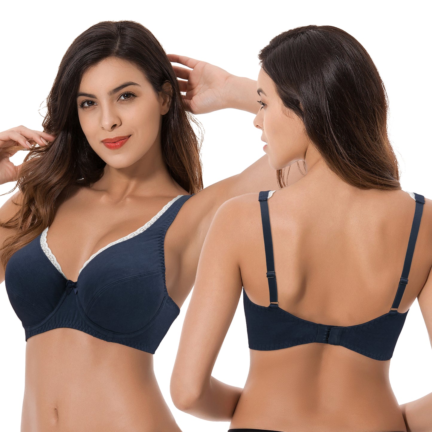 Women's Unlined Plus Size Comfort Cotton Underwire Bra-RED/BLUE,NAVY