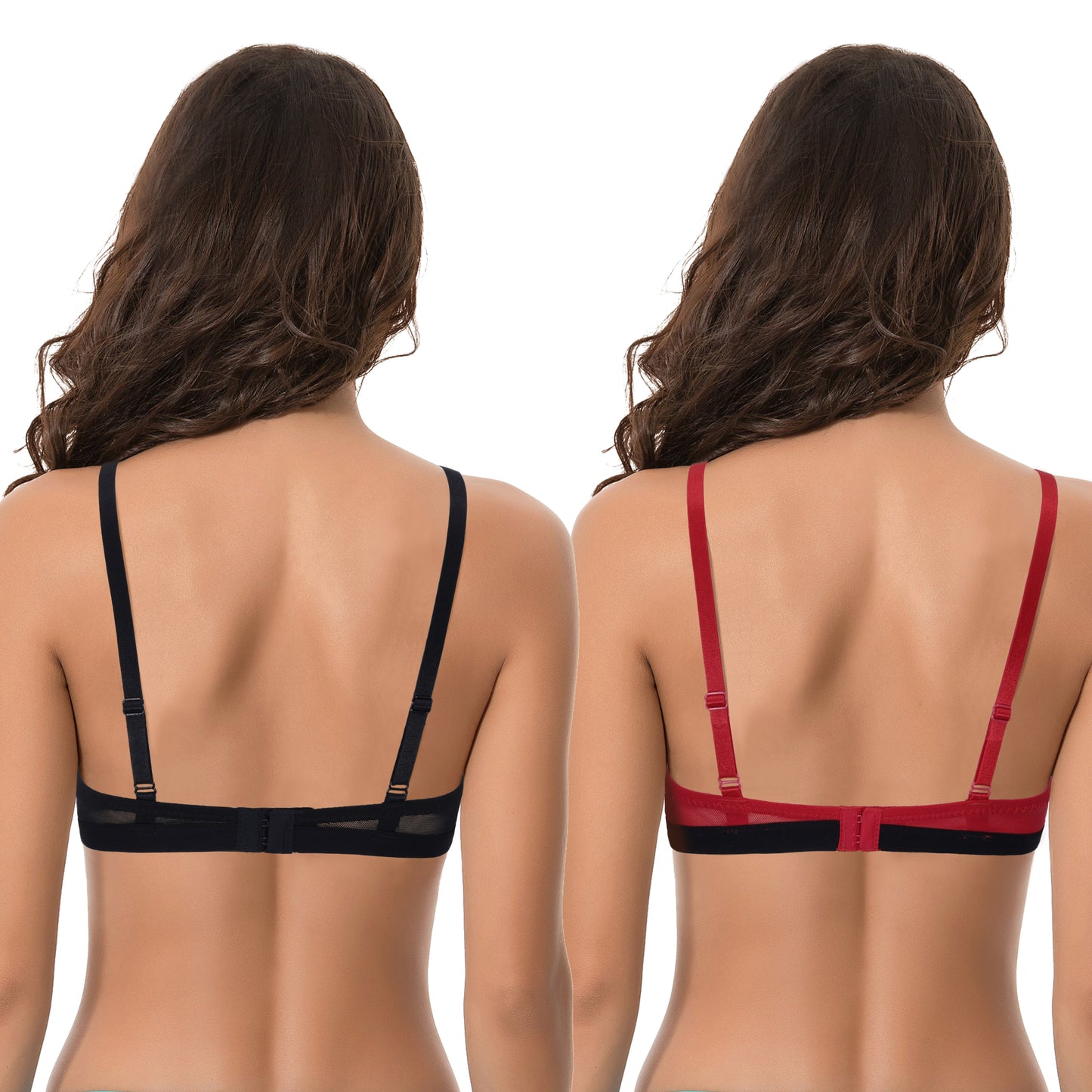 Women's Plus Size Add 1 and a half Cup Push Up Underwire Bras -2PK-Black Print,Red