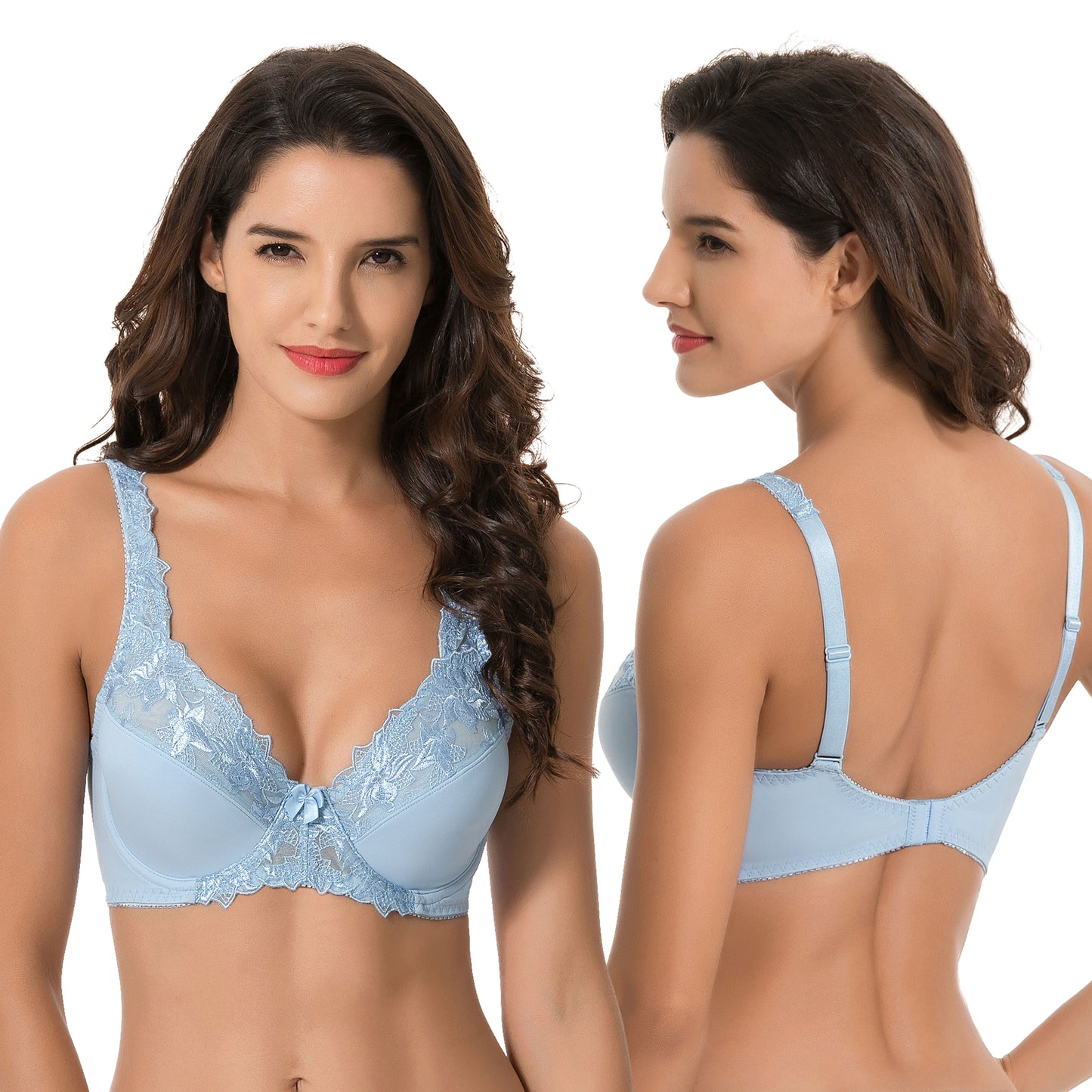 Plus Size Minimizer Underwire Unlined Bra with Embroidery Lace