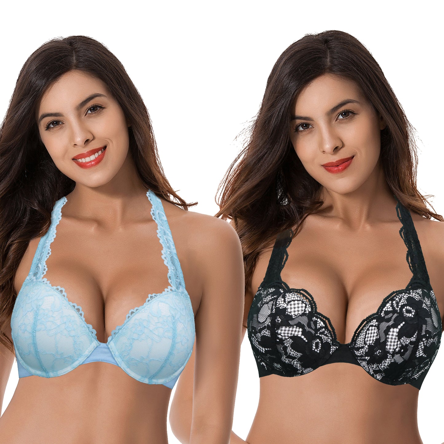 Women's Plus Size Add 1 and a half Cup Push Up Underwire Convertible Lace Bras