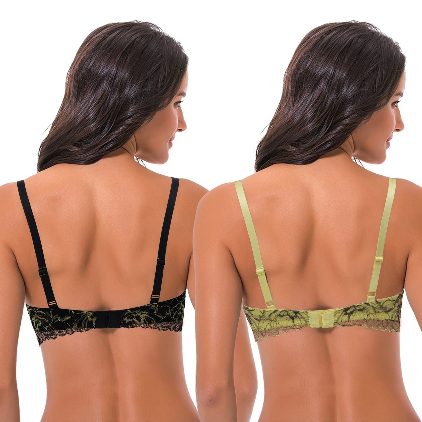 Women's Underwire Plus Size Push Up Add 1 and a Half Cup Lace Bras-2PK
