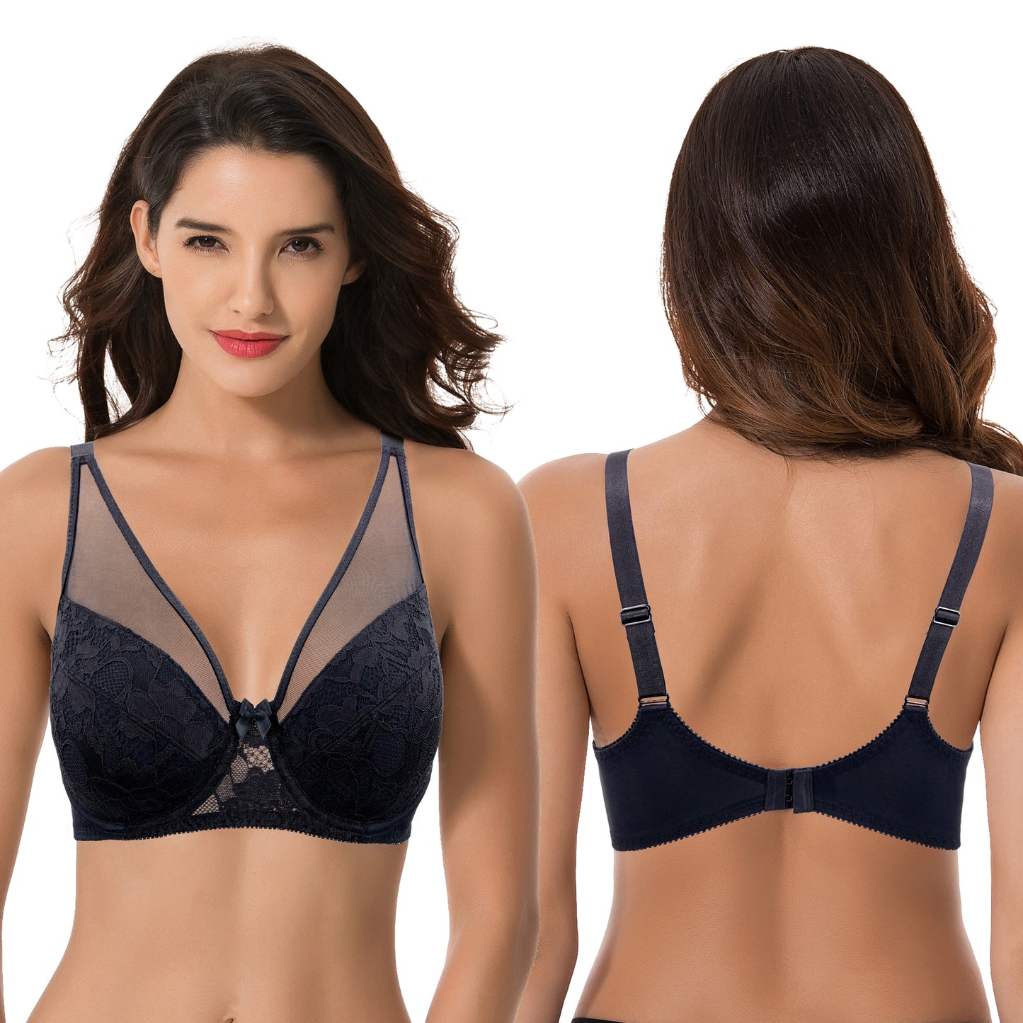 Women's Plus Size Minimizer Unlined Underwire Bra With Floral Lace