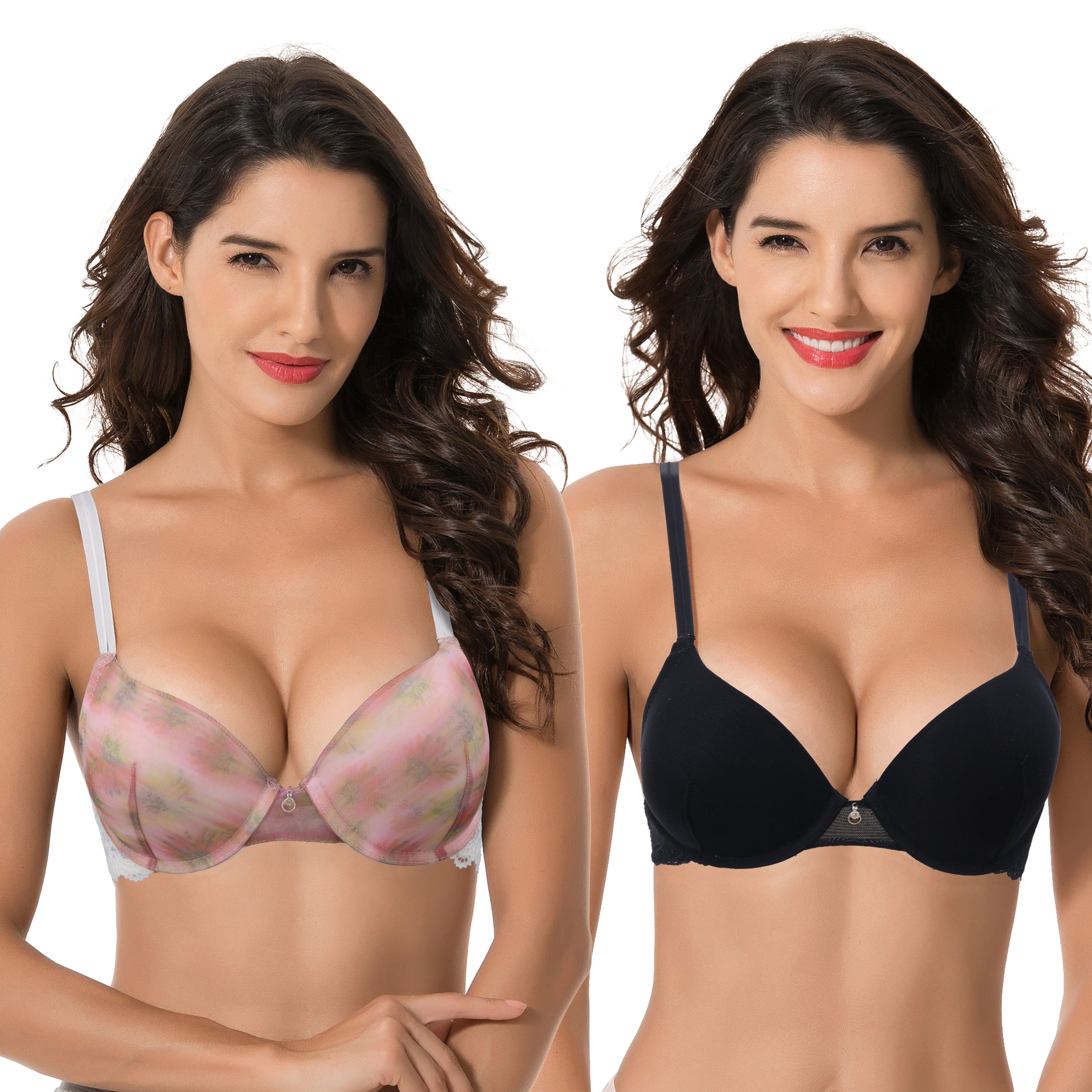 Curve Muse Womens Plus Size Perfect Shape Add 1 Cup Push Up Underwire Bras 2pk 0375