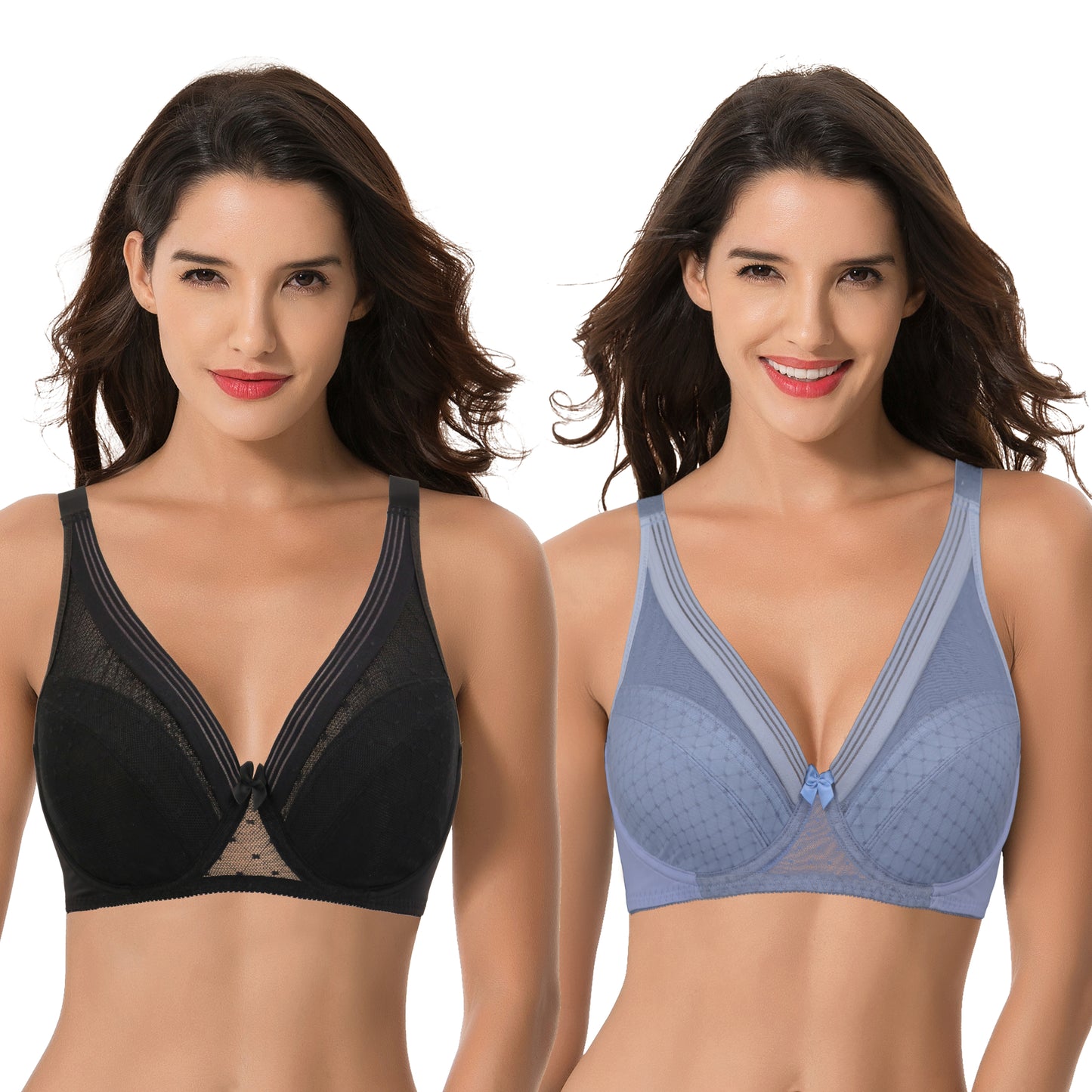 Women's Plus Size Unlined Minimizer Full Coverage Mesh Underwire Bra-2 Pack