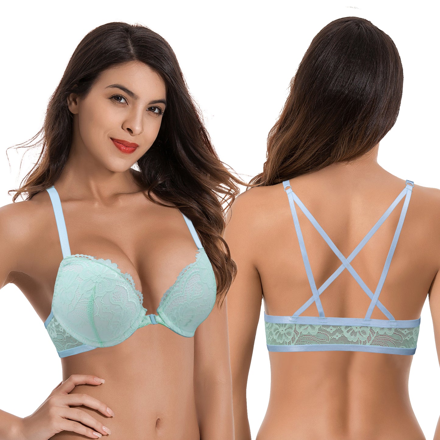 Women's Push Up Add 1 and a half Cup Underwire Halter Front Close Bras