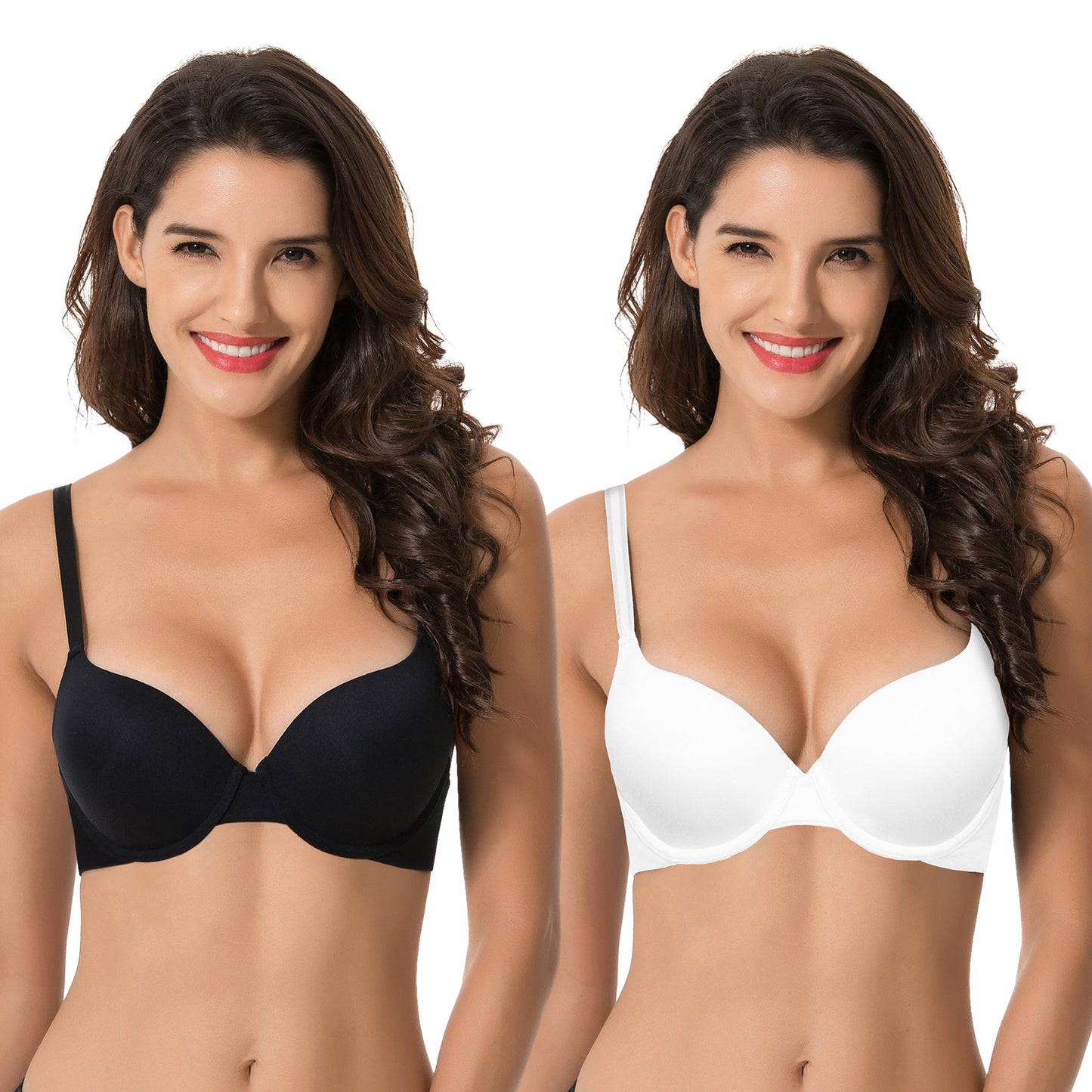 Women's Light Lift Add 1 Cup Push Up Underwire Convertible Tshirt Bra-2PK-BLACK,WHITE