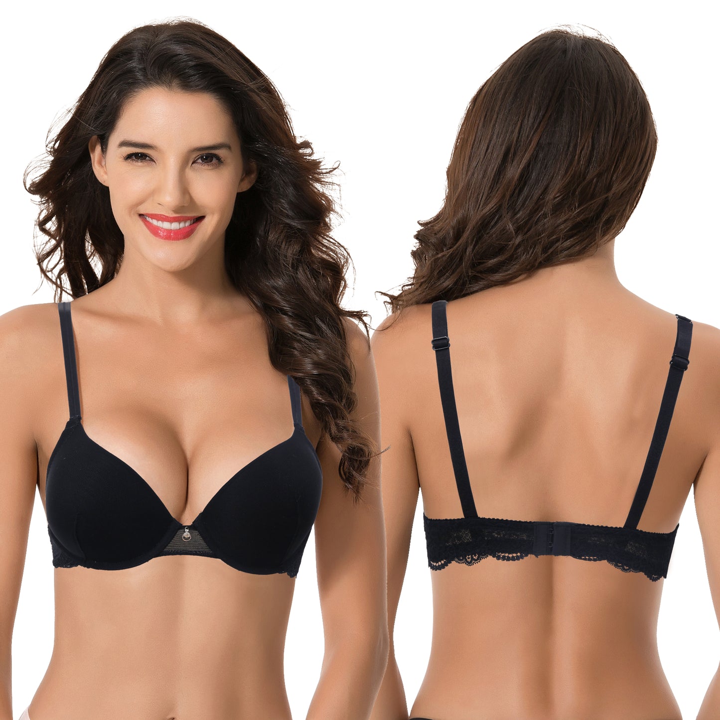 Women's Plus Size Perfect Shape Add 1 Cup Push Up Underwire Bras-2PK