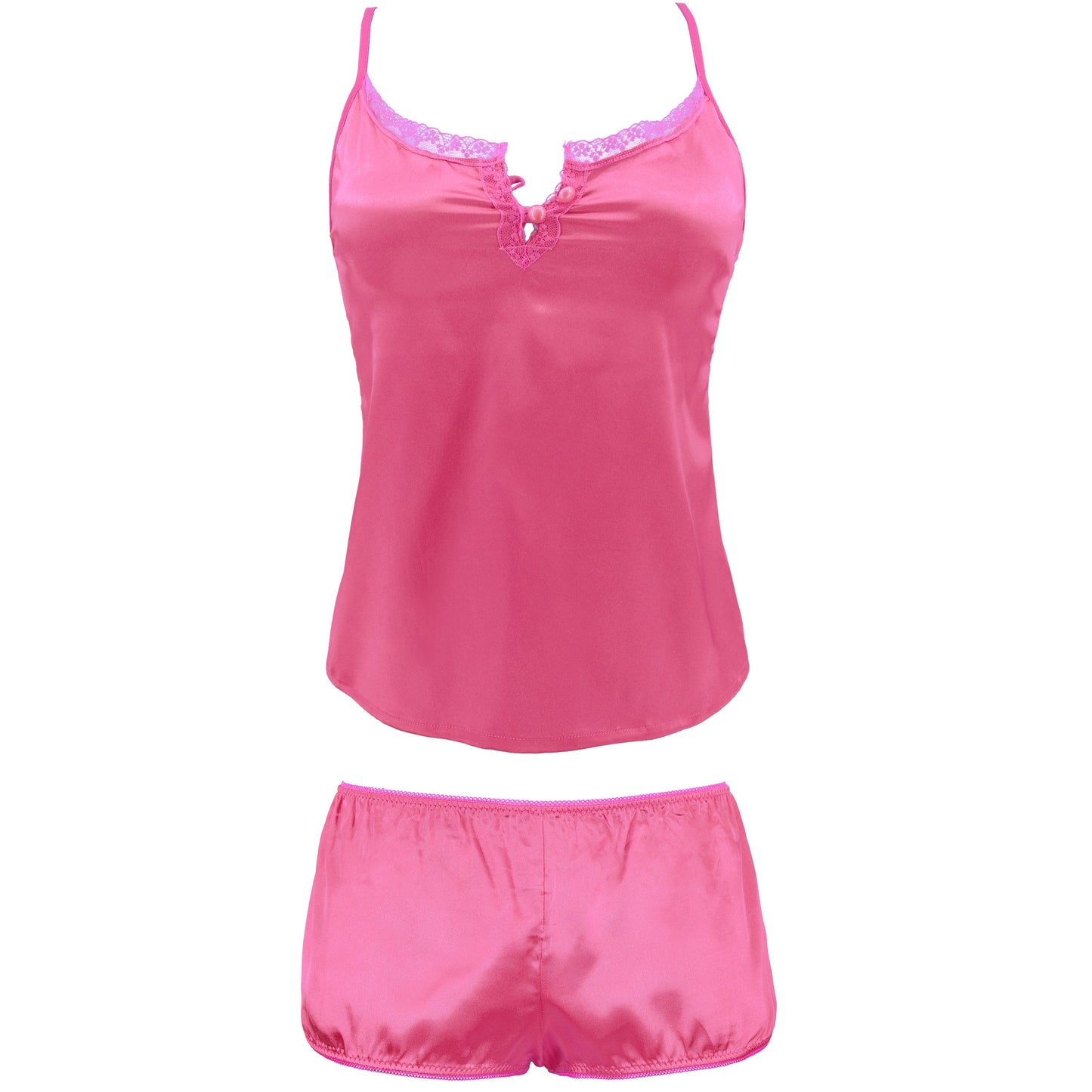 Women's Satin Lingerie Lace Camisole Tank Top With Shorts Pajama Set