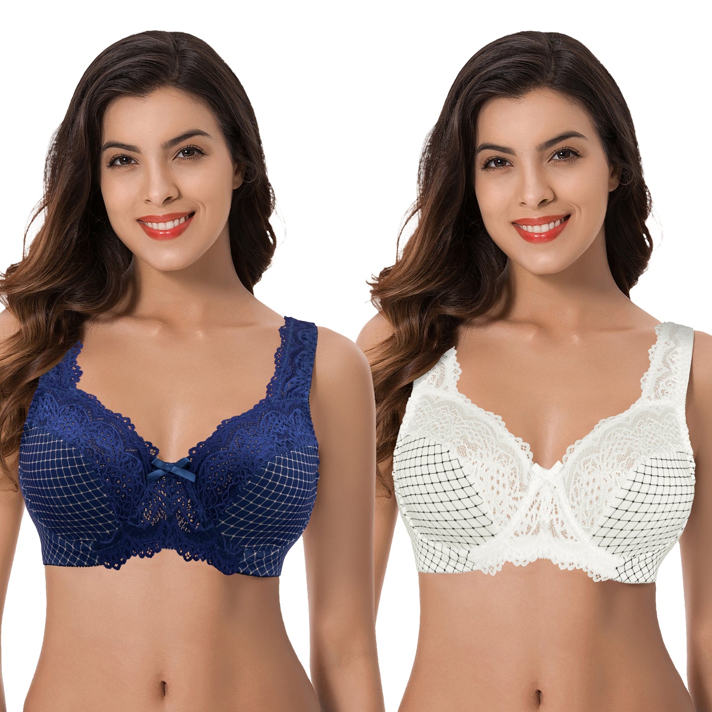 Women's Minimizer Unlined Underwire Bra With Lace Embroidery
