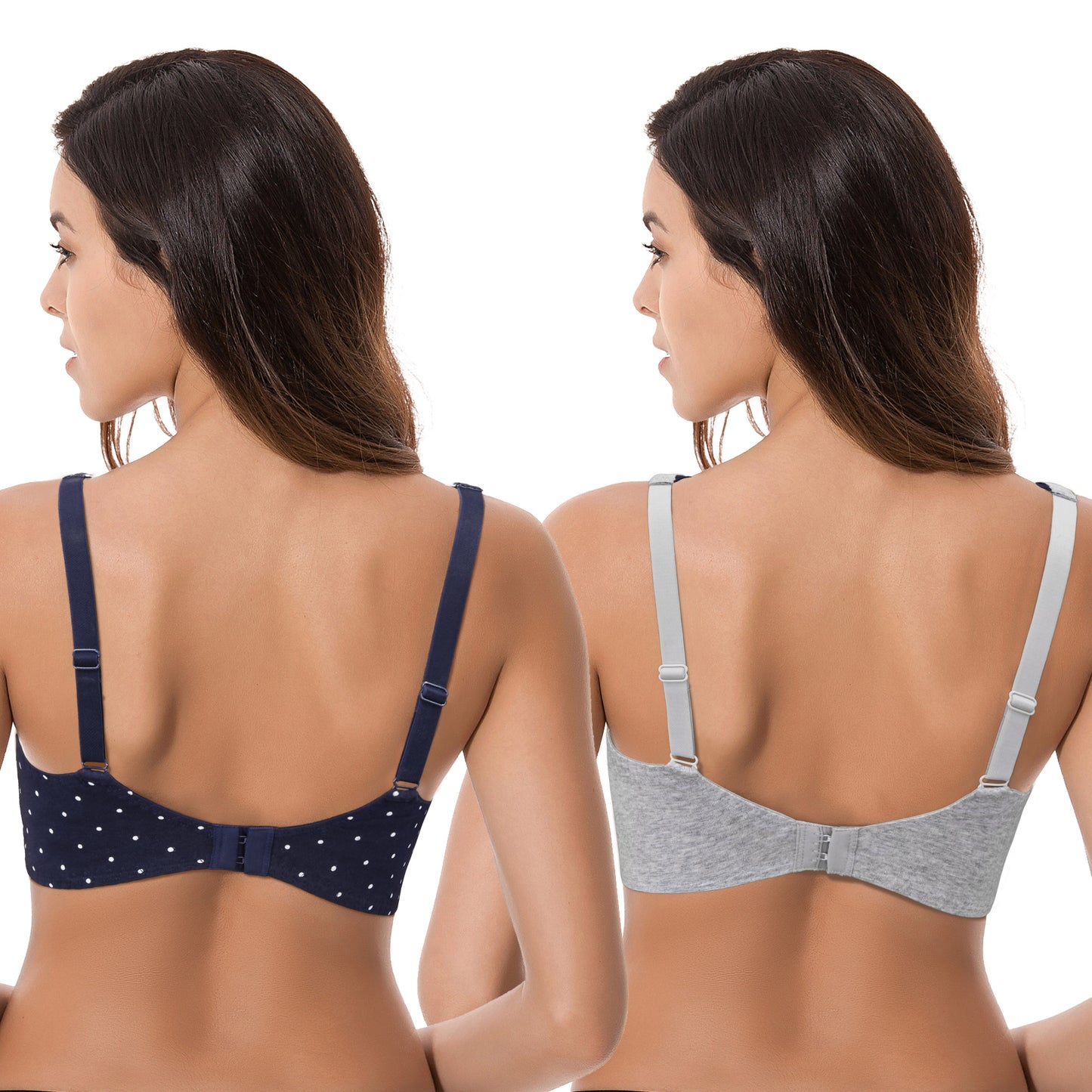 Women's Unlined Plus Size Comfort Cotton Underwire Bra-Navy/White,Grey