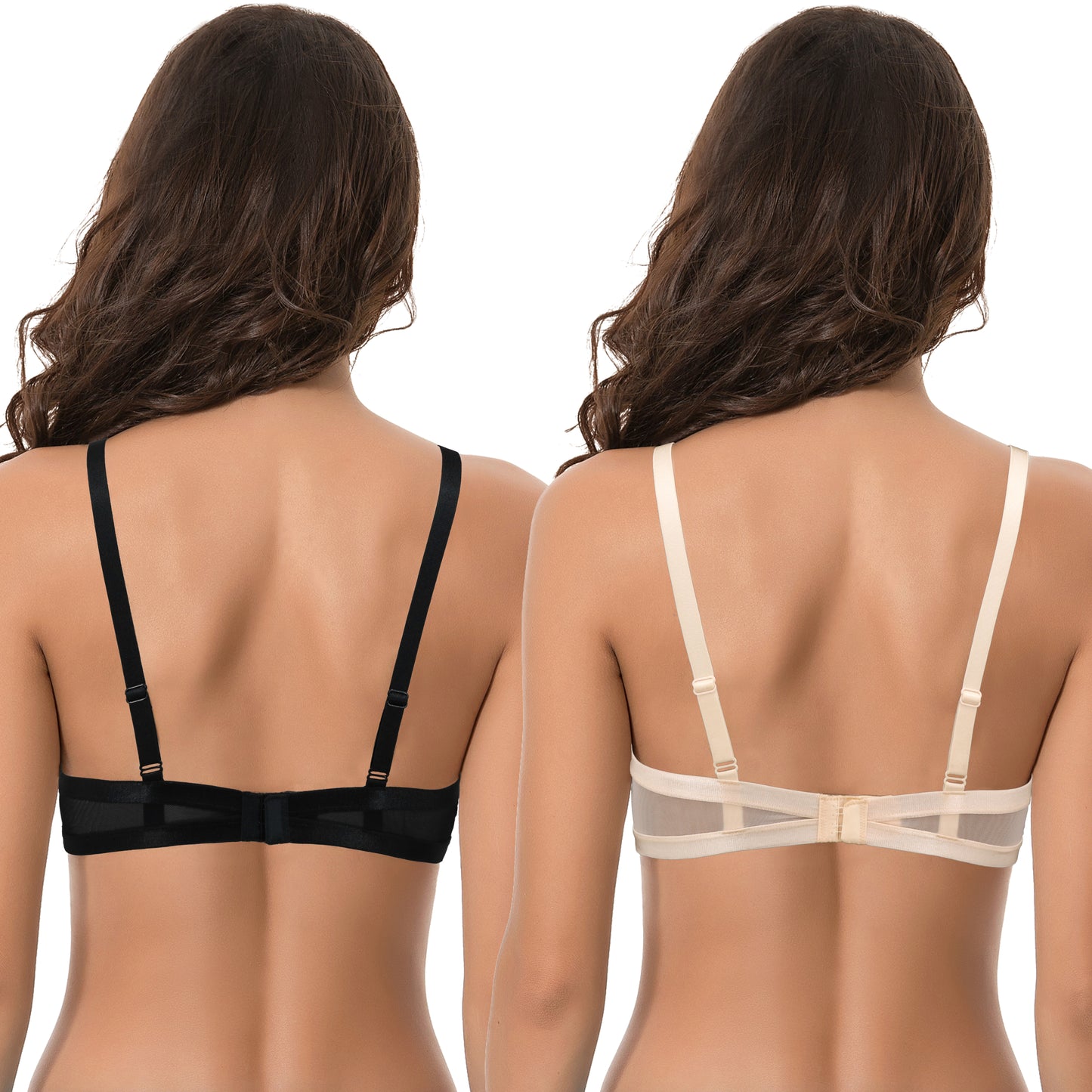 Women's Plus Size Push Up Add 1 Cup Underwire Perfect Shape Lace Bra-2PK-PEACH,BLACK