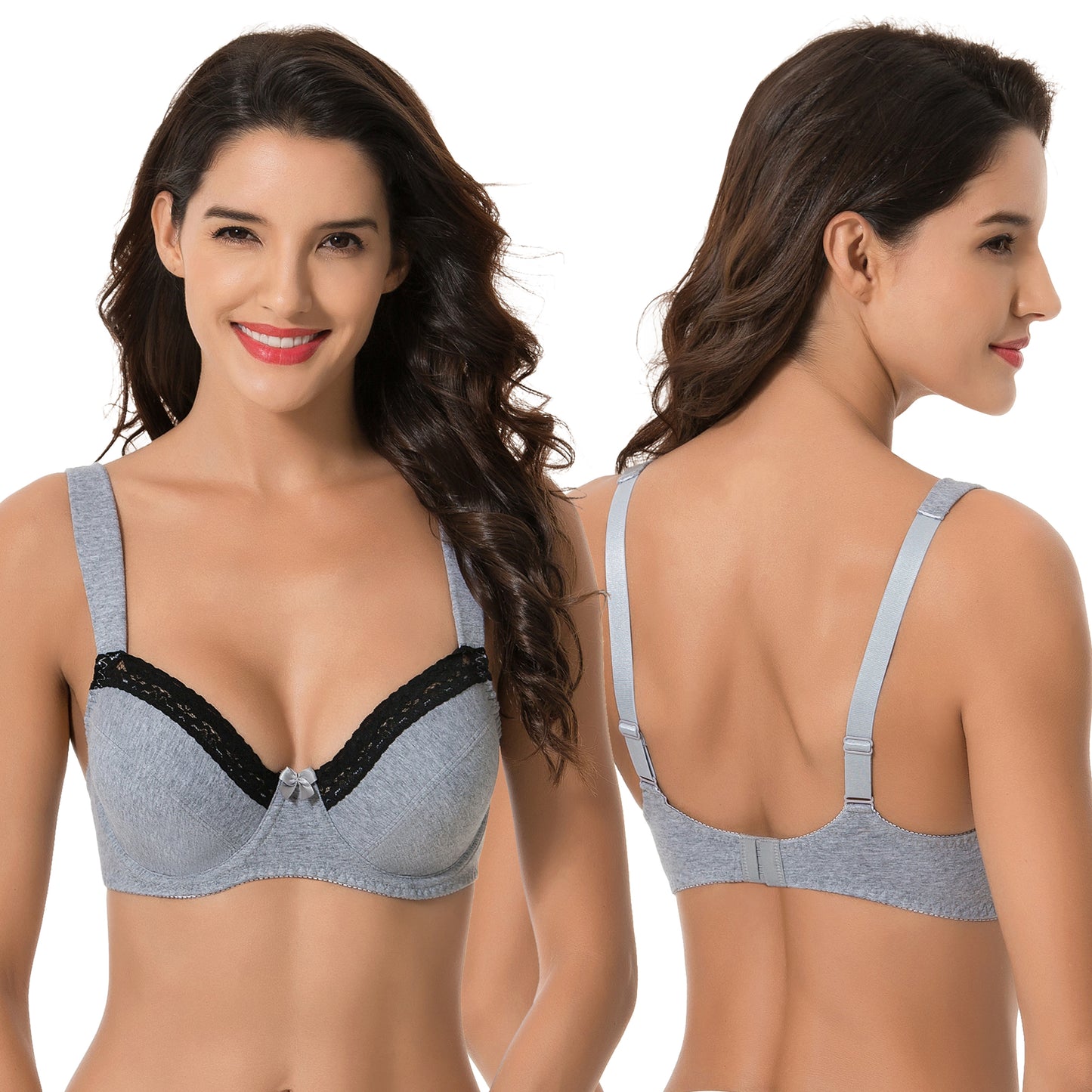 Women's Plus Size Underwired Unlined Balconette Cotton Bra-3Pack