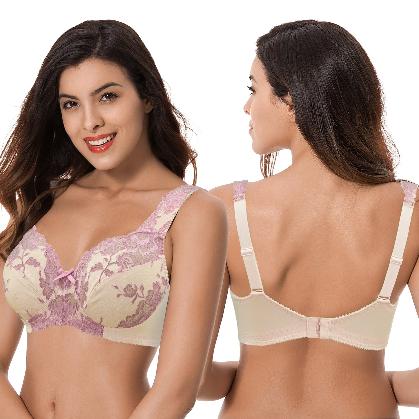 Women's Plus Size Minimizer Unlined Wirefree Lace Full Coverage Bras-2Pack