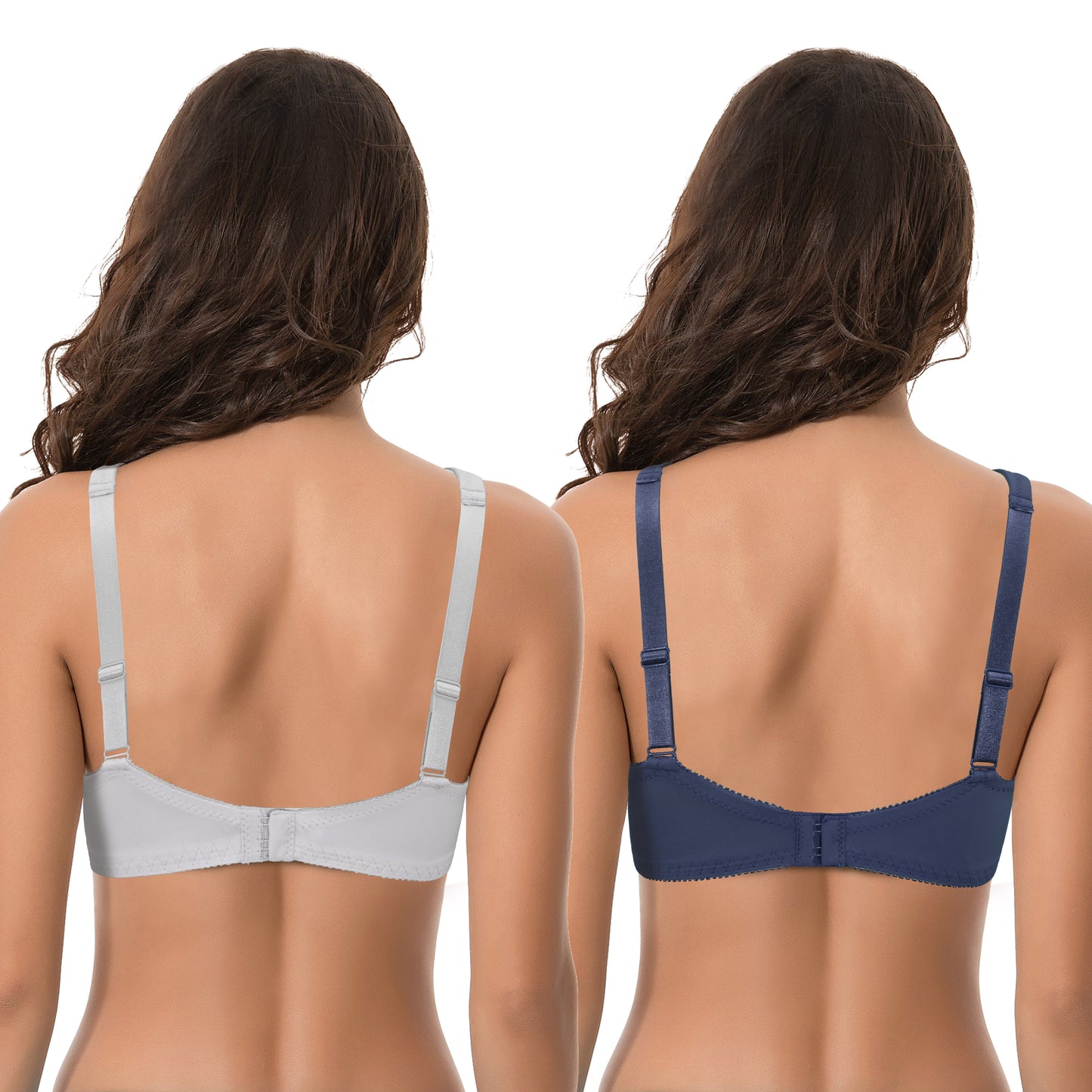 Women's Plus Size Unlined Underwire Lace Bra with Cushion Straps-Light Grey,Navy
