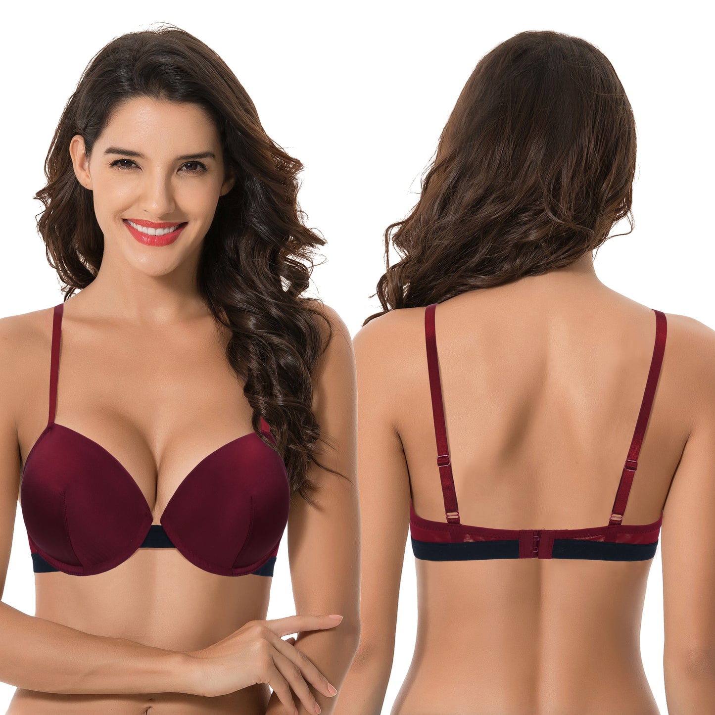 Women's Plus Size Add 1 and a half Cup Push Up Underwire Lace Bras -2PK