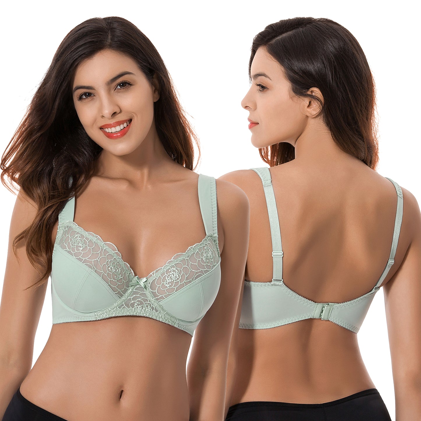 Women's Plus Size Minimizer Underwire Bra With Lace Embroidery
