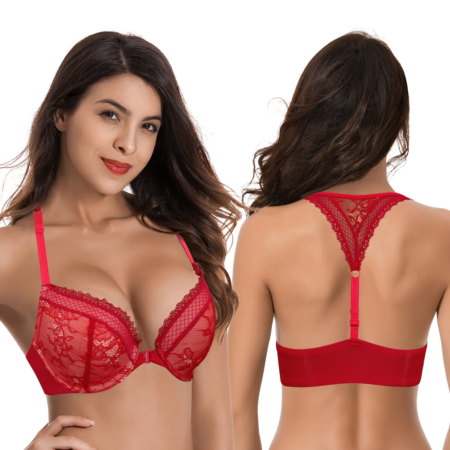 Women's Plus Size Push Up Add 1 Cup Underwire Halter Front Close Bras