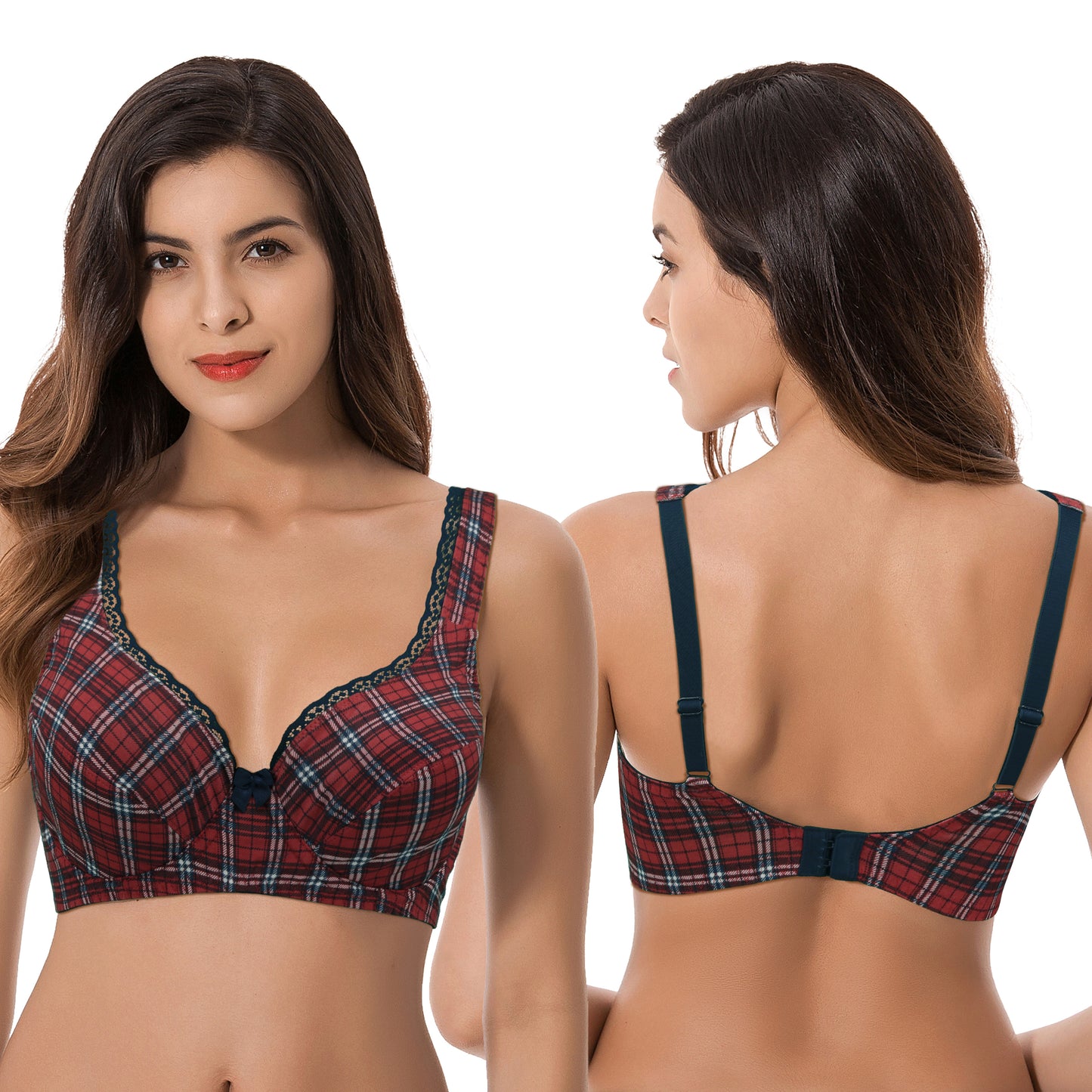 Women's Unlined Plus Size Comfort Cotton Underwire Bra-RED/BLUE,NAVY