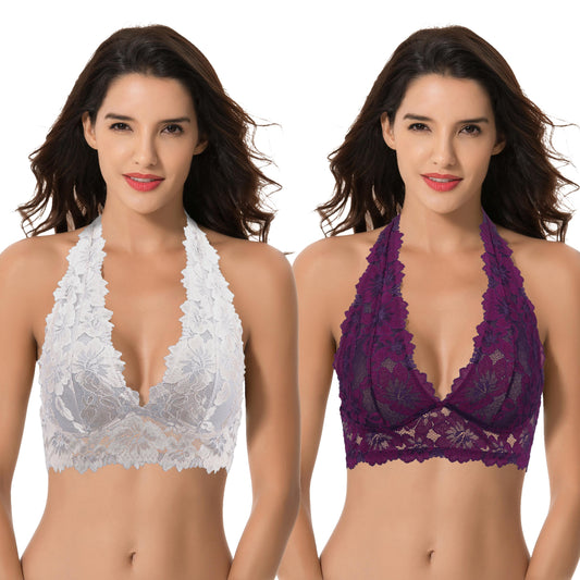 Plus Size Plunge Unlined Bralette with Floral Lace