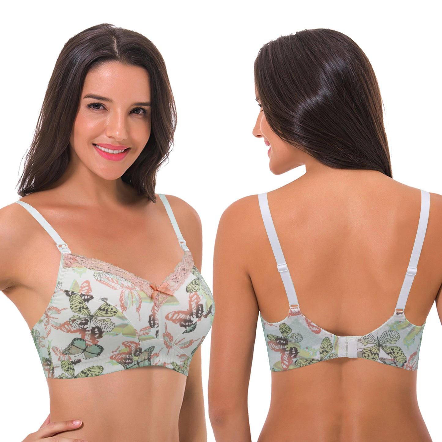 Women's Nursing Plus Size Wirefree Unlined Maternity Lace Trim Bra