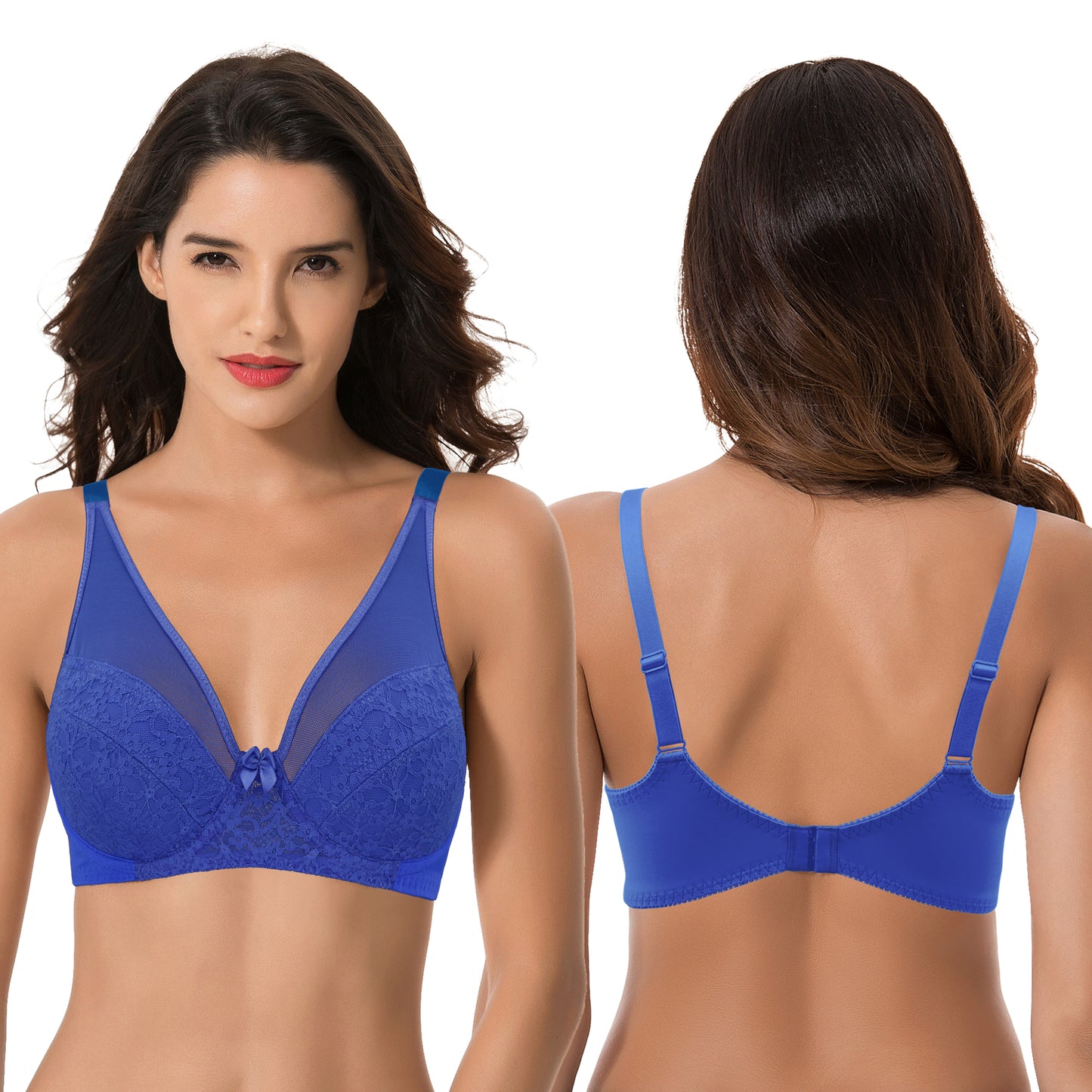 Women's Plus Size Minimizer Unlined Underwire Bra With Floral Lace