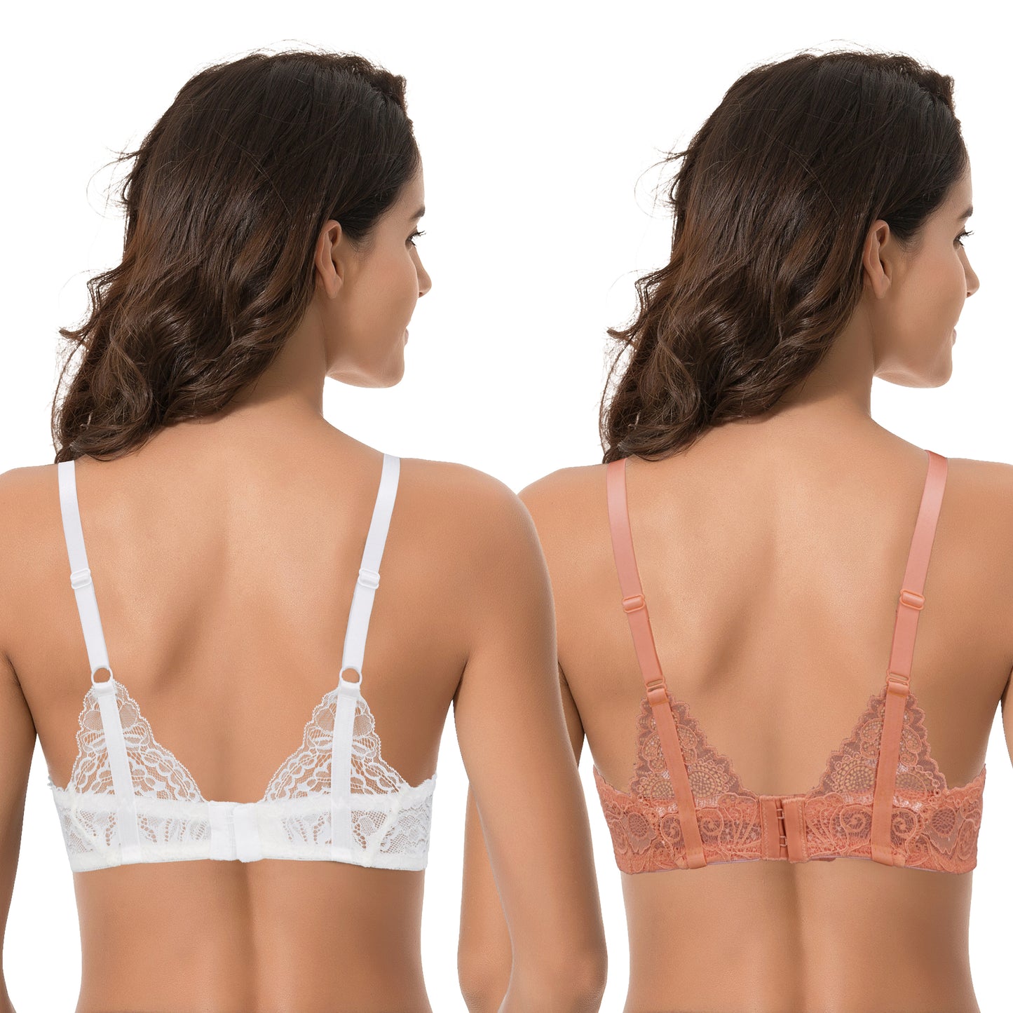Women's Plus Size Push Up Add 1 Cup Underwire Perfect Shape Tshirt Bra-2PK-WHITE,ORANGE