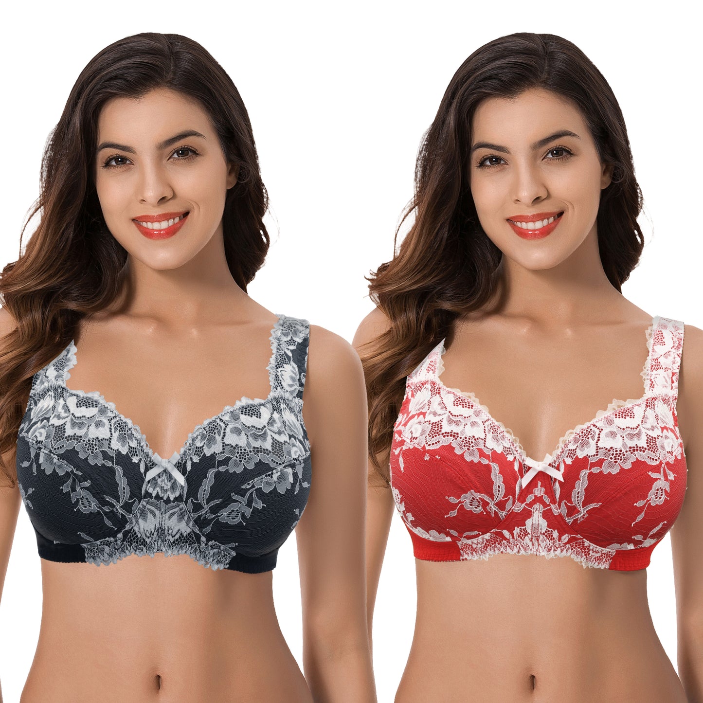 Women's Plus Size Minimizer Unlined Wireless Lace Full Coverage Bras