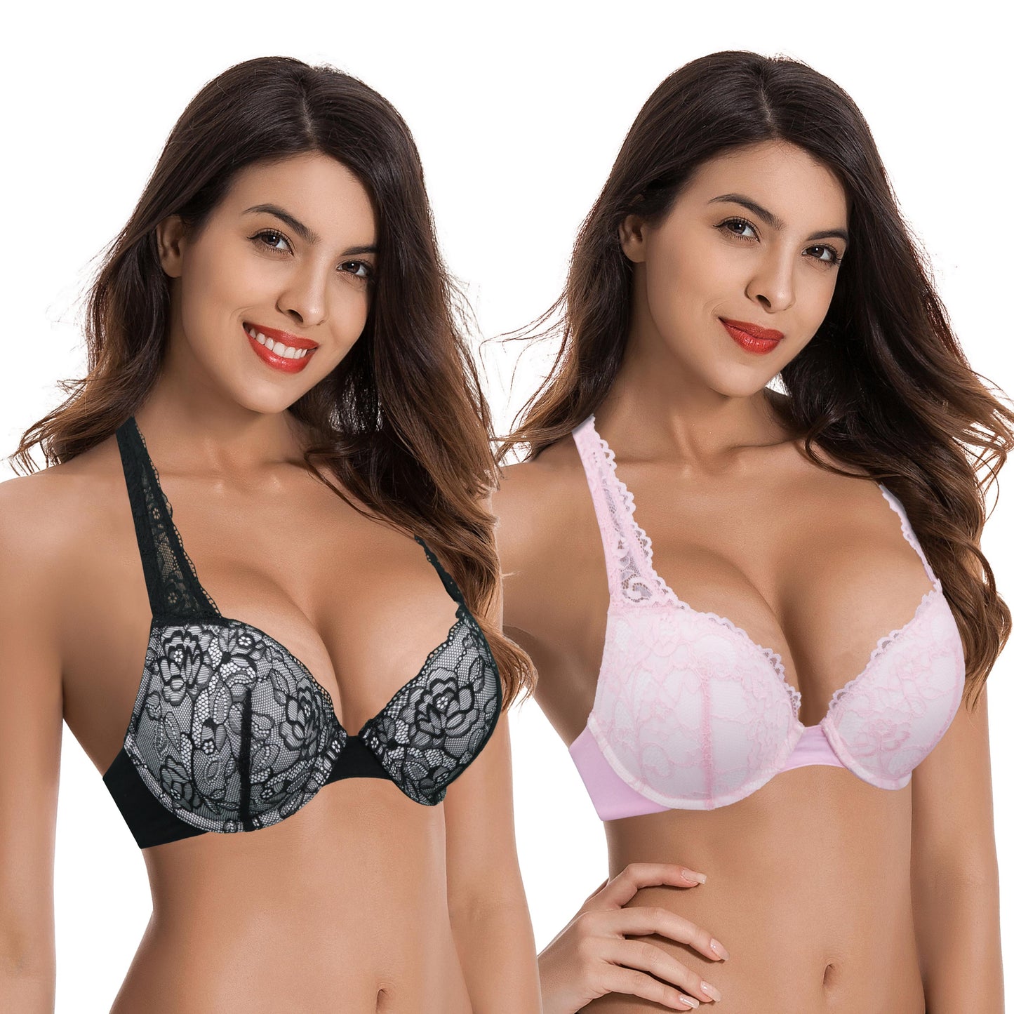 Women's Plus Size Add 1 and a half Cup Push Up Underwire Convertible Lace Bras