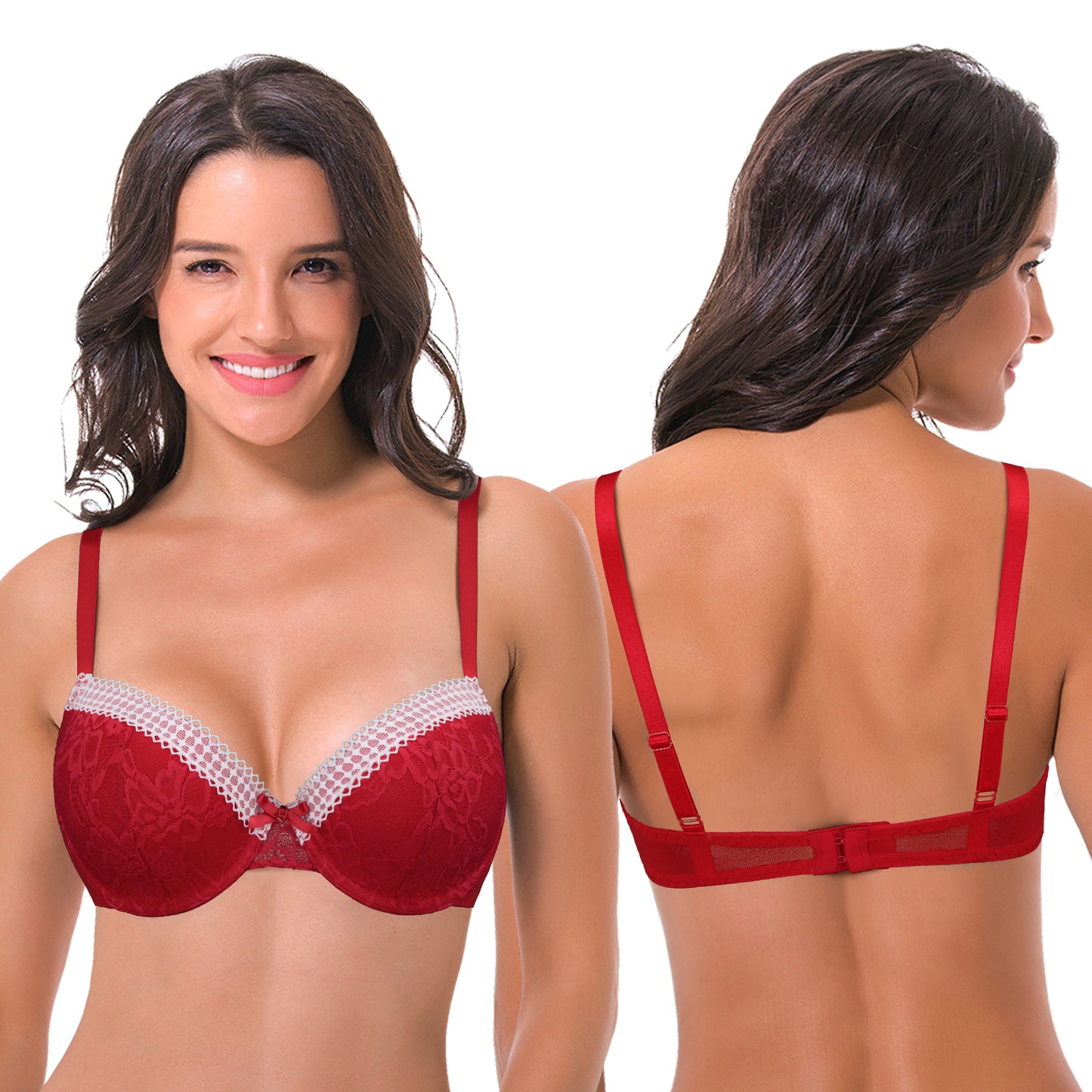 Women's Plus Size Lightly Padded Balconette Lace Underwire Bra-2Pack