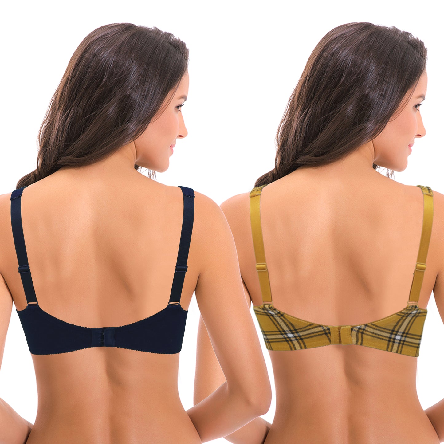 Women's Plus Size Unlined Underwire Lace Bra with Cushion Straps-2PK