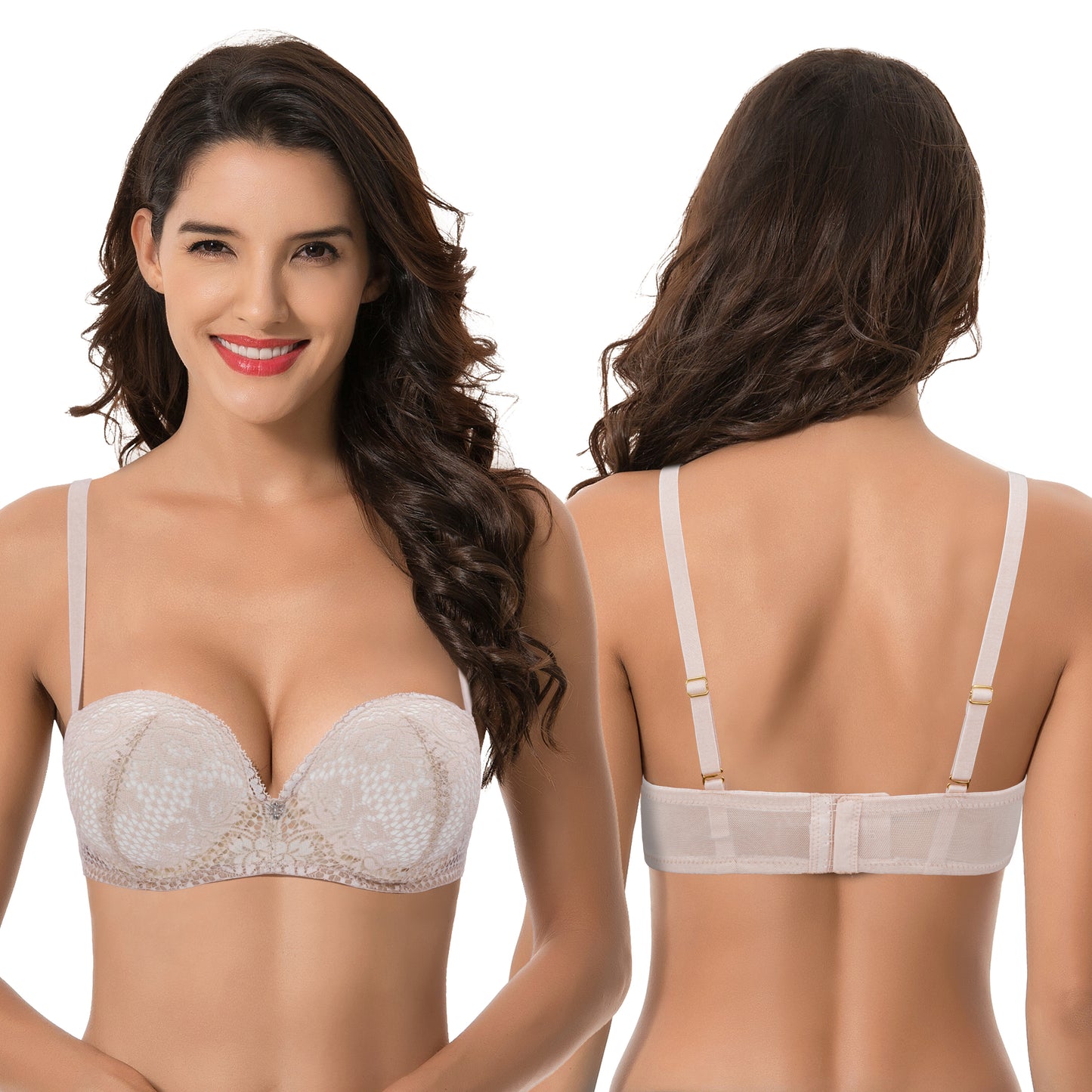 Women's Plus Size Add 1+ Cup Push Up Perfect Shape Underwire Lace Bra-2PK-Nude,Orange
