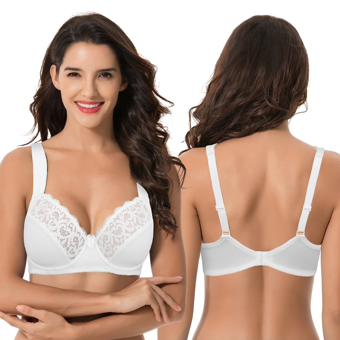 Women's Plus Size Unlined Underwire Lace Bra with Cushion Straps