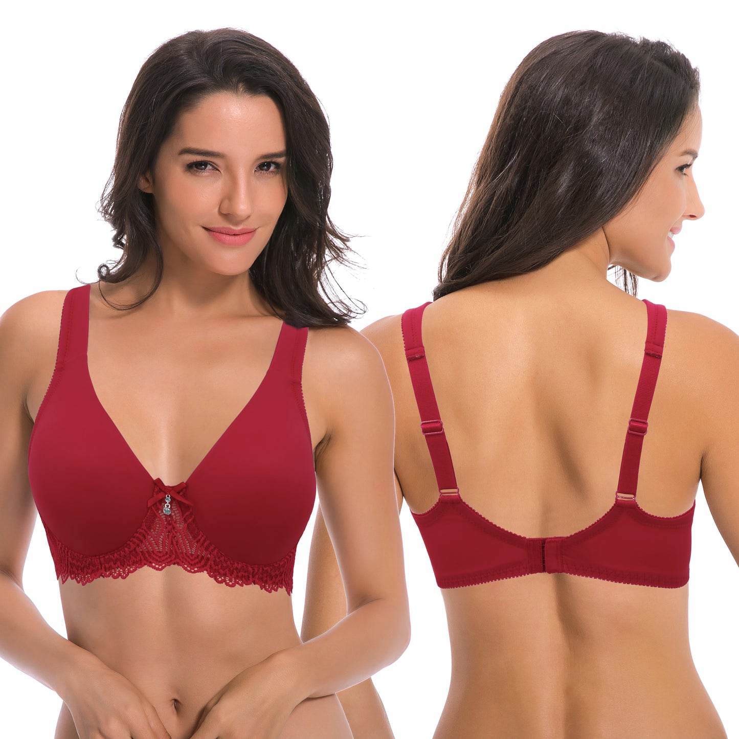 Women's Plus Size Unlined Underwire Lace Bra with Cushion Straps