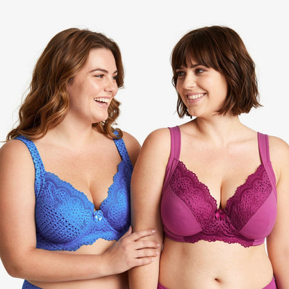 Women's Plus Size Unlined Underwire Lace Bra with Cushion Straps