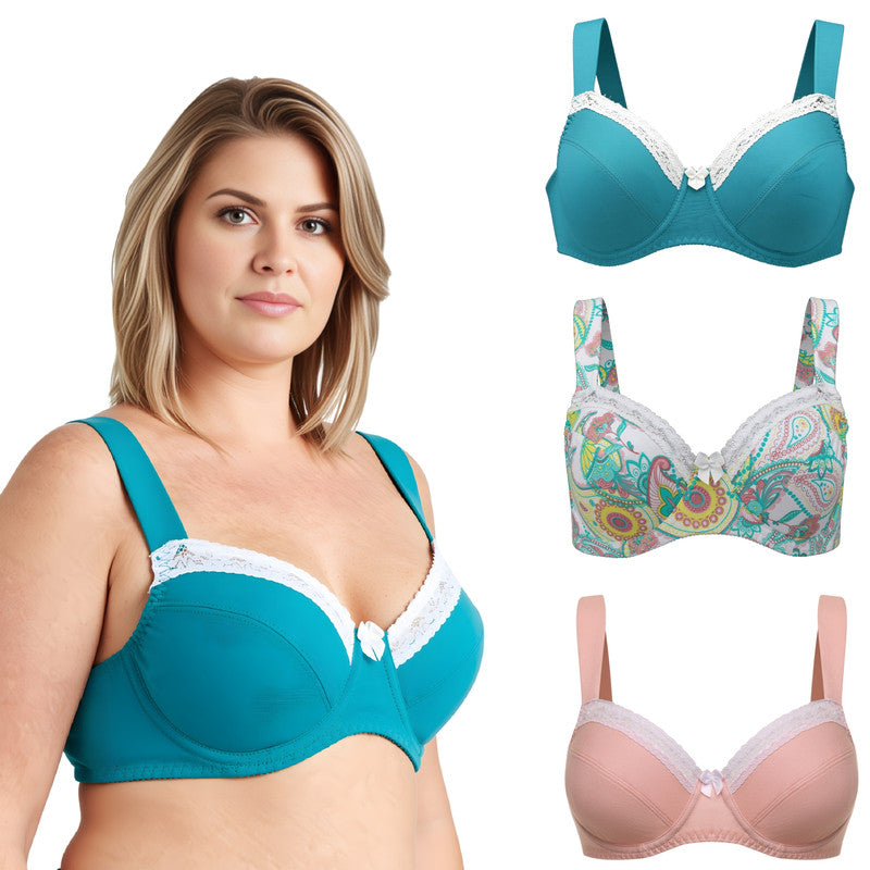 Women's Plus Size Underwired Unlined Balconette Cotton Bra