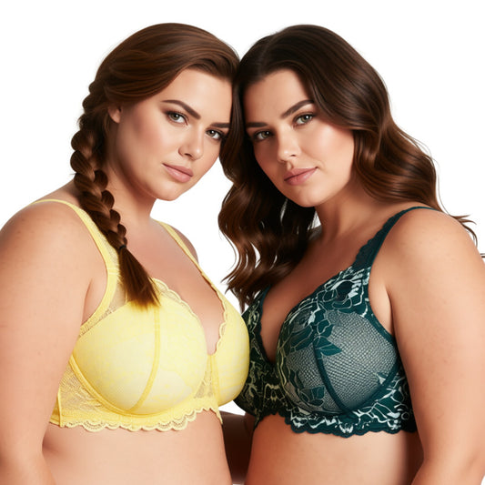 Women Plus Size Underwire Add 1+ Cup Push Up Mesh Lace Bra