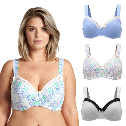 Women's Plus Size Underwired Unlined Balconette Cotton Bra