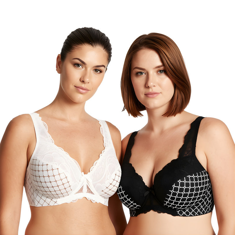Women's Minimizer Unlined Underwire Bra With Lace Embroidery