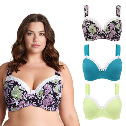 Women's Plus Size Underwired Unlined Balconette Cotton Bra