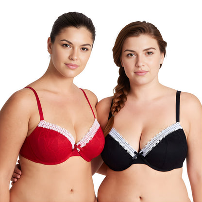 Women's Plus Size Lightly Padded Balconette Lace Underwire Bra