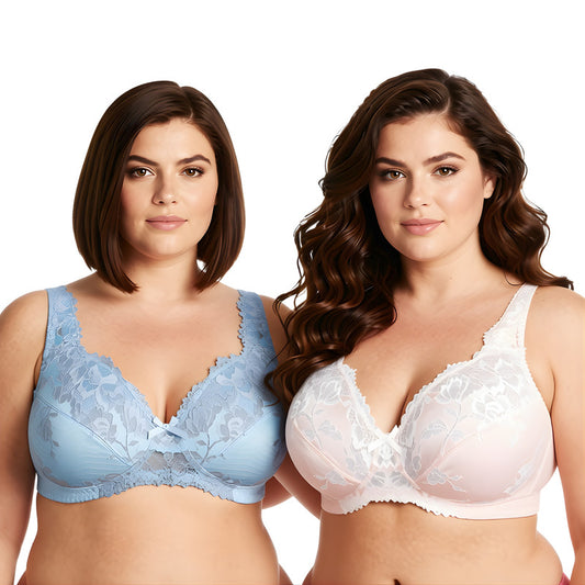Women's Plus Size Minimizer Unlined Wirefree Lace Full Coverage Bras