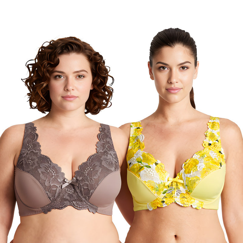 Women's Minimizer Unlined Underwire Bra with Lace Embroidery