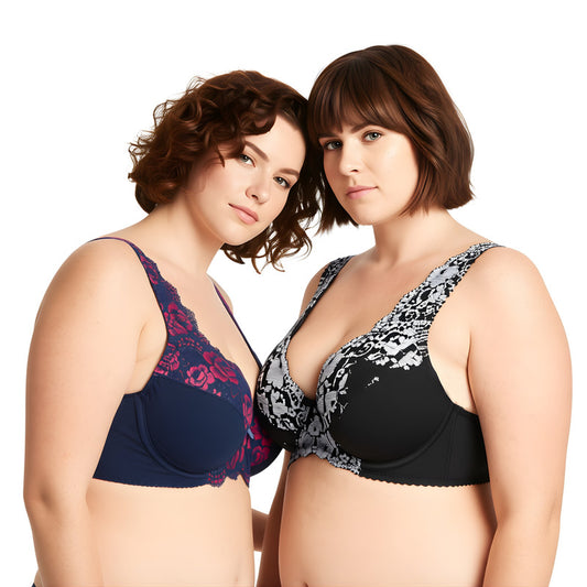 Women's Minimizer Unlined Underwire Bra With Lace Embroidery
